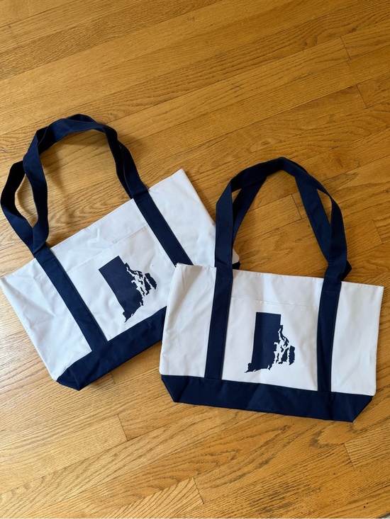 Handbags - 2 Tote Bags with Navy Trim and Rhode Island State Graphic (set of 2)